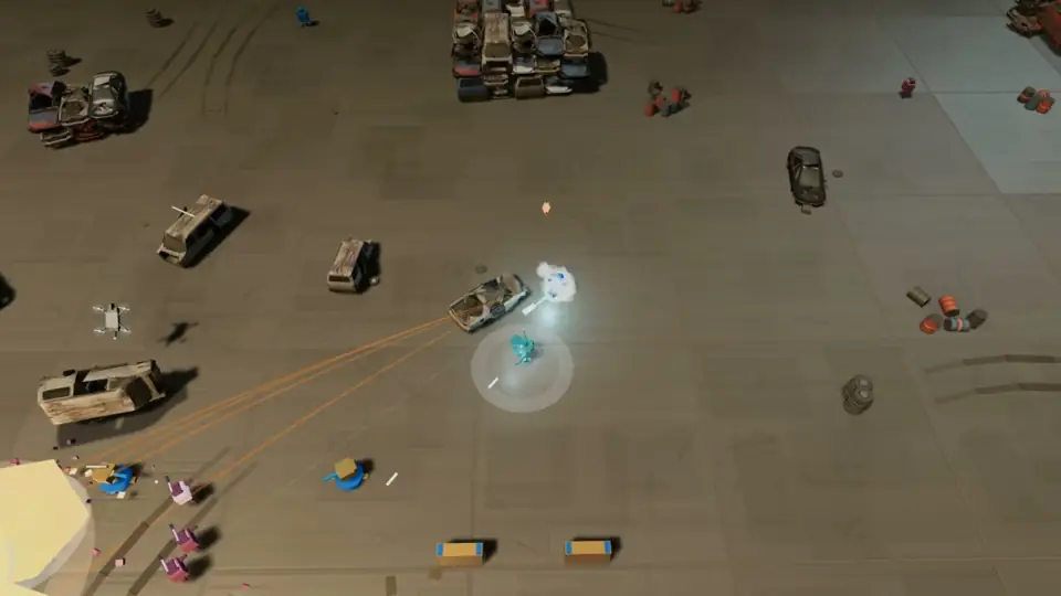 Two mechs firing together